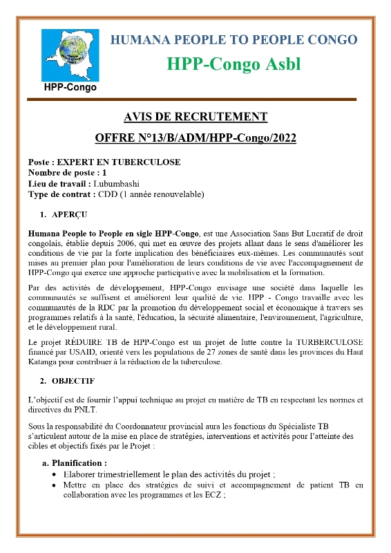 13 AVIS de recrutement dun Expert en TB 1